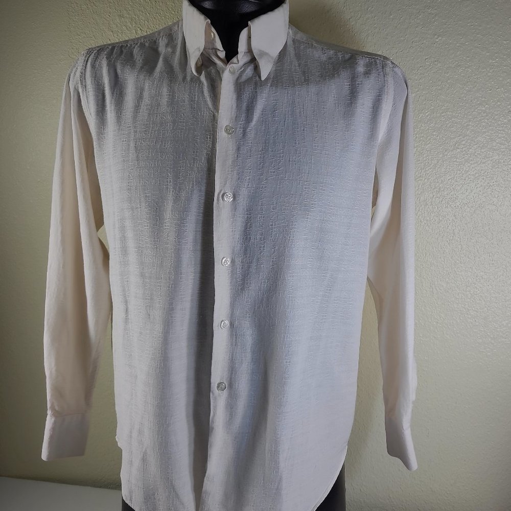 Versace Classic Men Long Sleeve Logo Print Dress Cream White Shirt Size 41 / 16